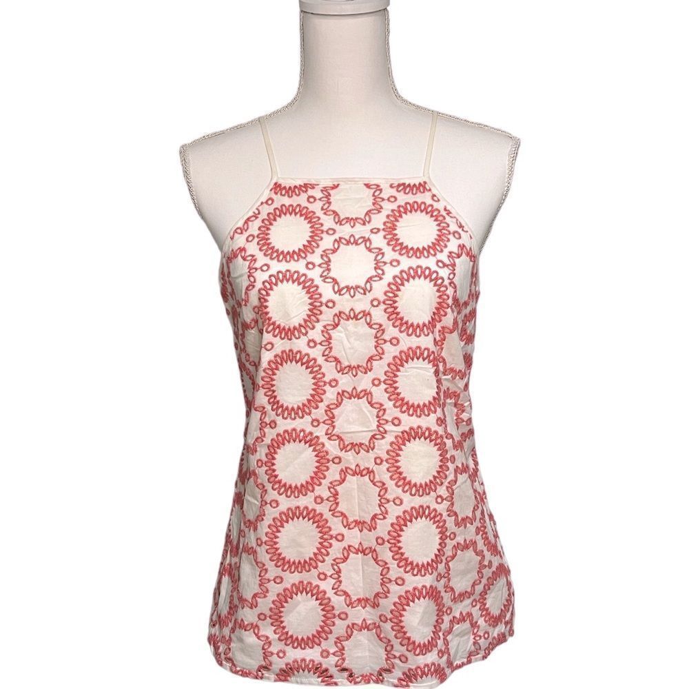BANANA REPUBLIC MILLY COLLECTION WHITE/CORAL EMBROIDERED TOP SIZE SMALL
